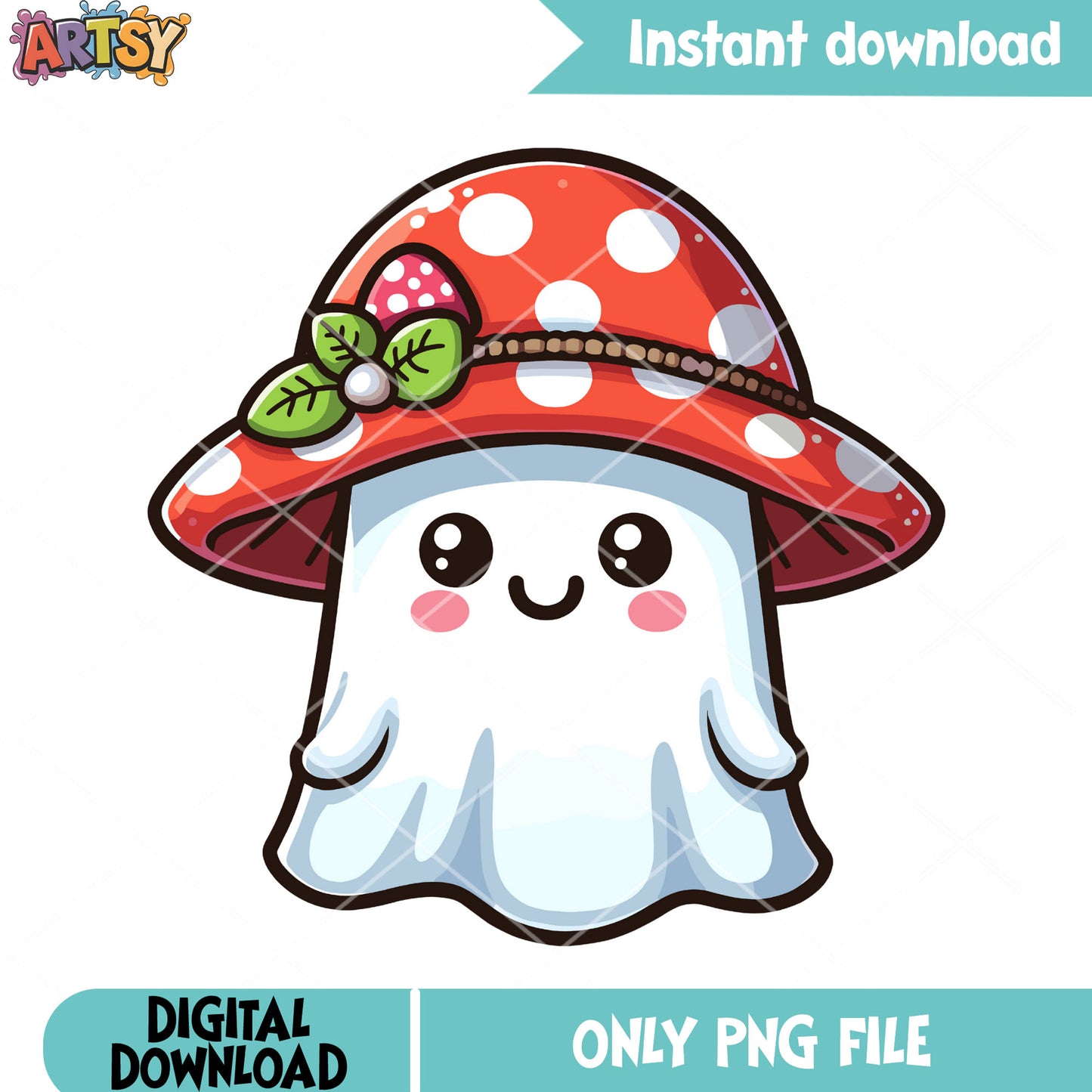 Baby cutie ghost png, musgroom hat png, scary night png