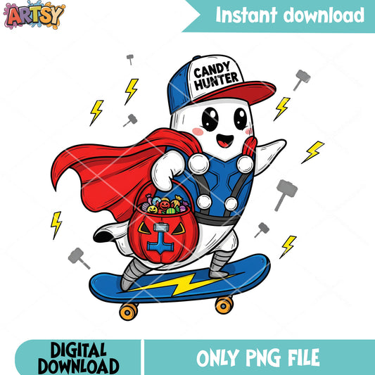 Baby ghost halloween png, marvel halloween png, thor chibi​ png