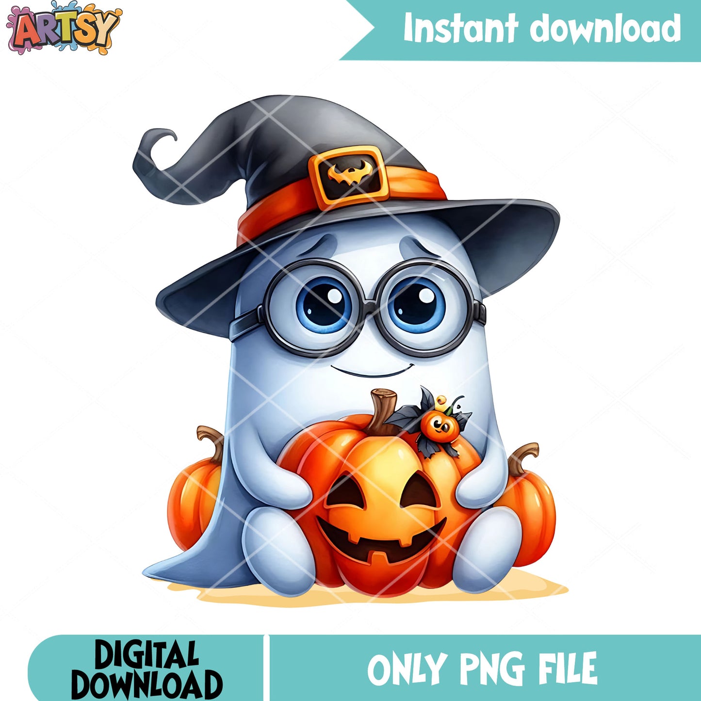 Baby ghost witch hat png, wicker pumpkin png, cute halloween png