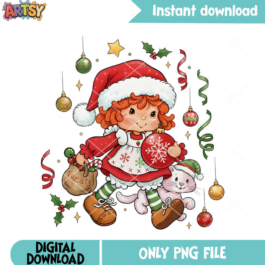 Baby girl christmas png, christmas decor png, Strawberry Shortcake png