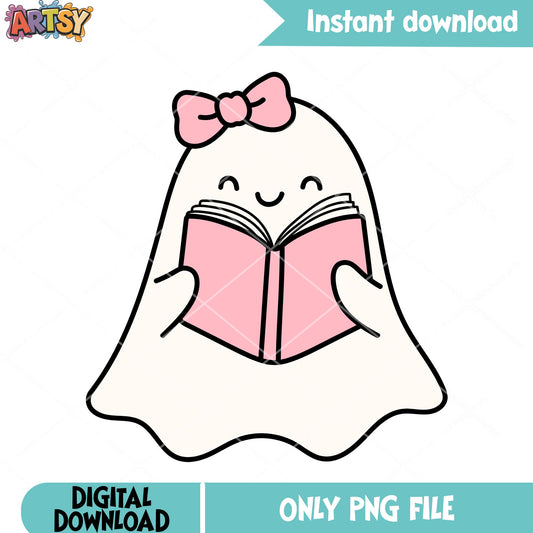Baby  girl cute ghost png, pink bow tie png, scary halloween night png 