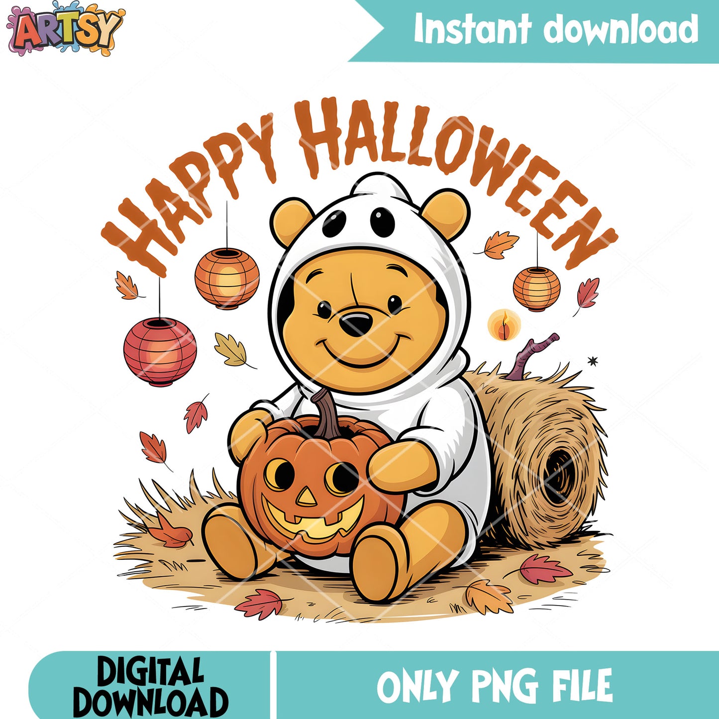 Baby pooh ghost png, happy halloween png, winnie the pooh png