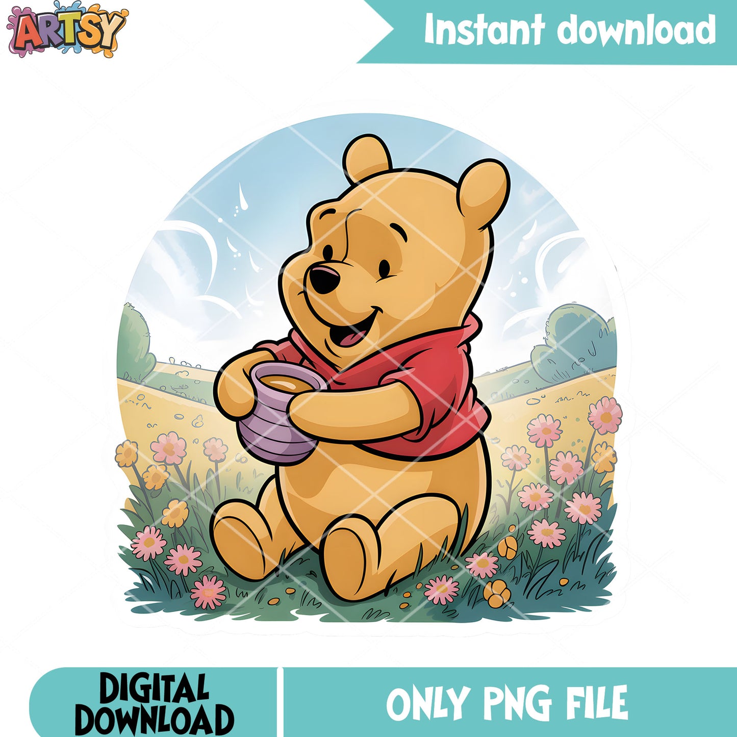 Baby pooh honey spring png, pooh bear png, vintage winnie pooh png