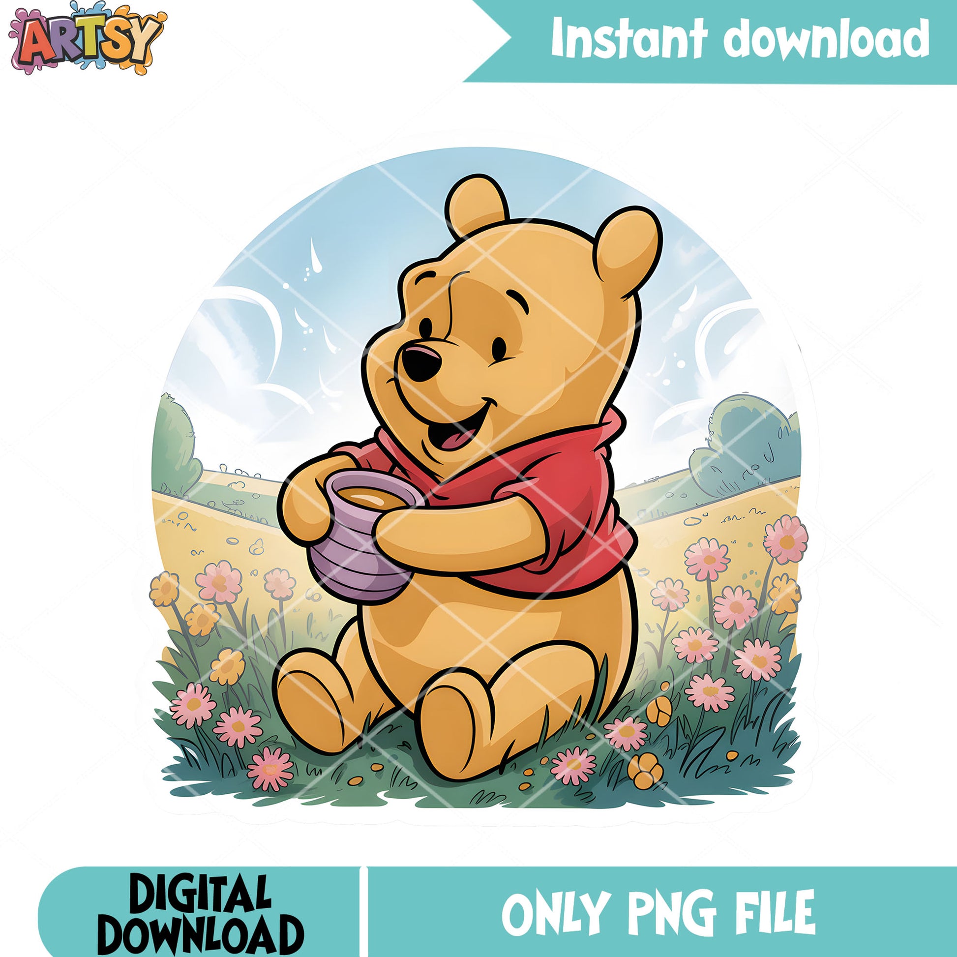 Baby pooh honey spring png, pooh bear png, vintage winnie pooh png