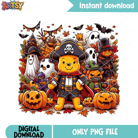 Baby scary pooh winnie png, disney halloween png, jack o lantern png