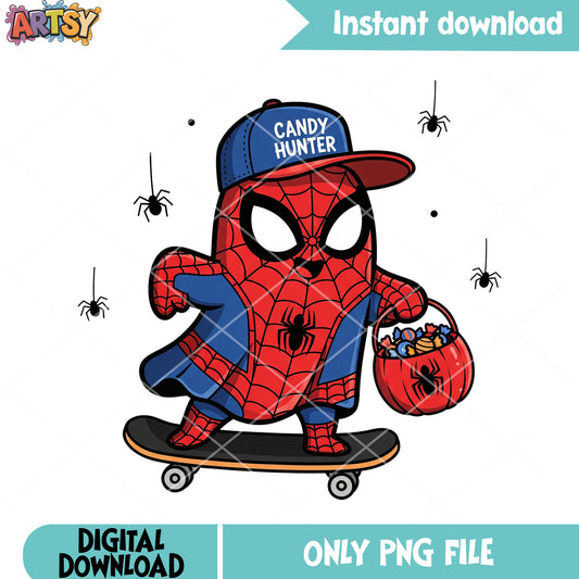 Baby spiderman halloween png, halloween night trick or treat png