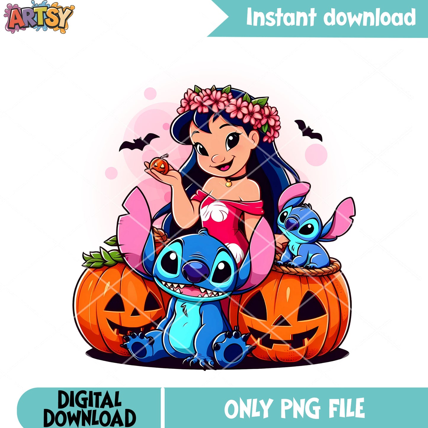 Baby stictch and stitch png, lola character png, disney halloween png