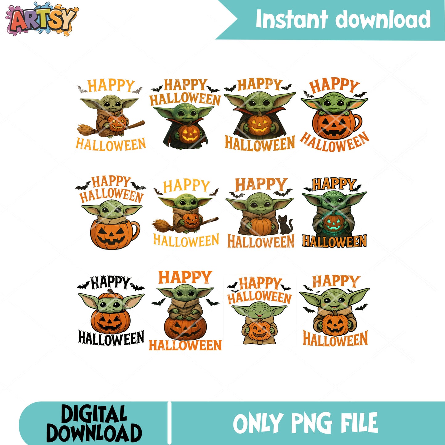 Baby yoda halloween png bundle, star wars png, baby yoda png