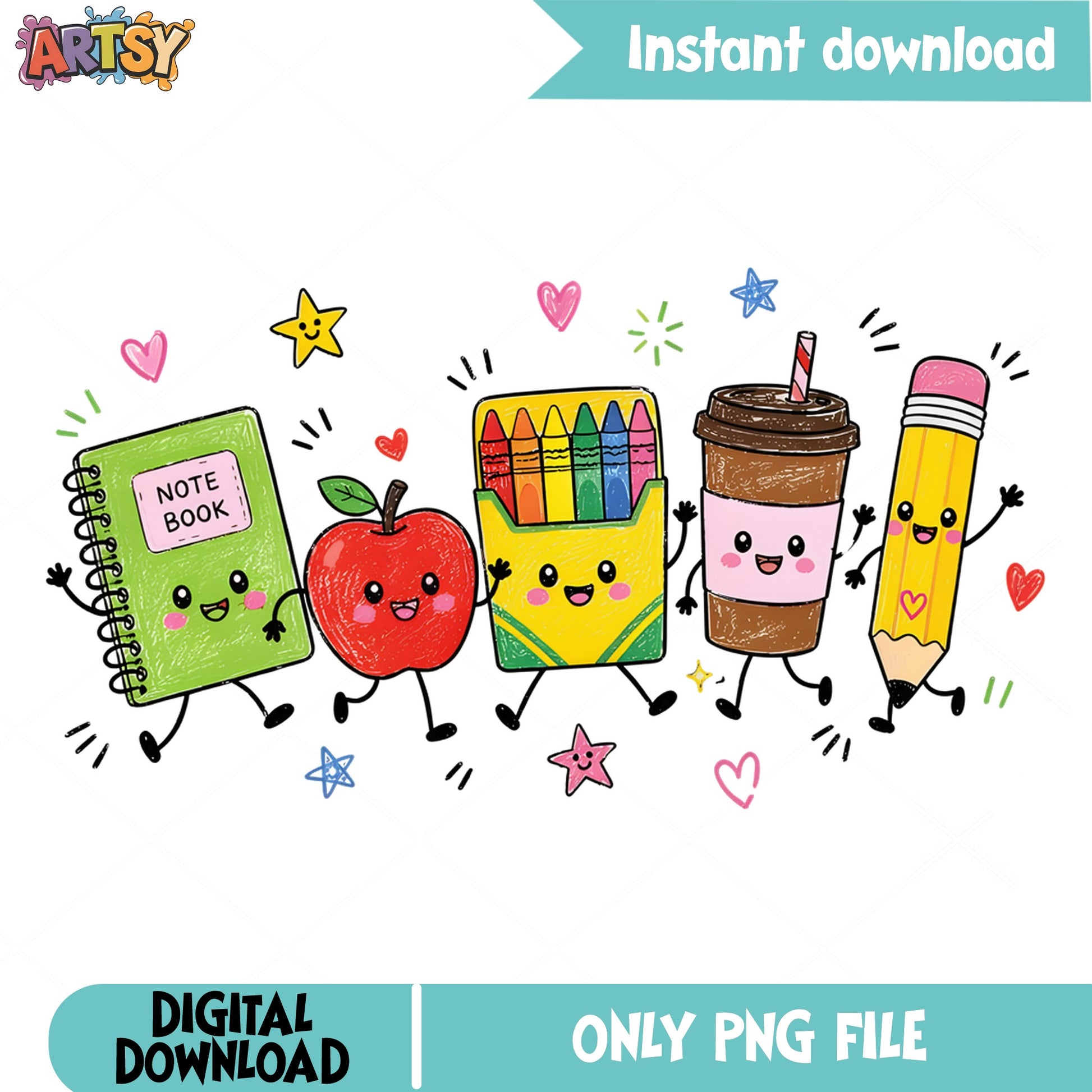 Back To School Cute Characters PNG, Teacher PNG, School Supplies PNG