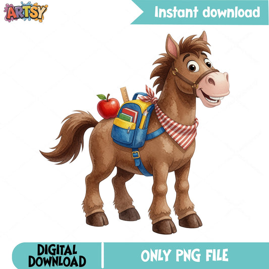 Back To School Horse PNG, Cute Horse Clipart, School PNG