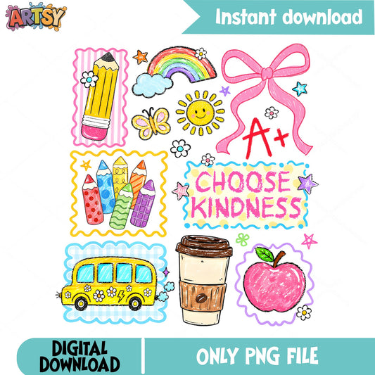 Back To School PNG Bundle, Teacher Clipart PNG, Choose Kindness PNG