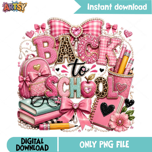 Back To School Pink Coquette PNG, Girly Teacher PNG, School PNG