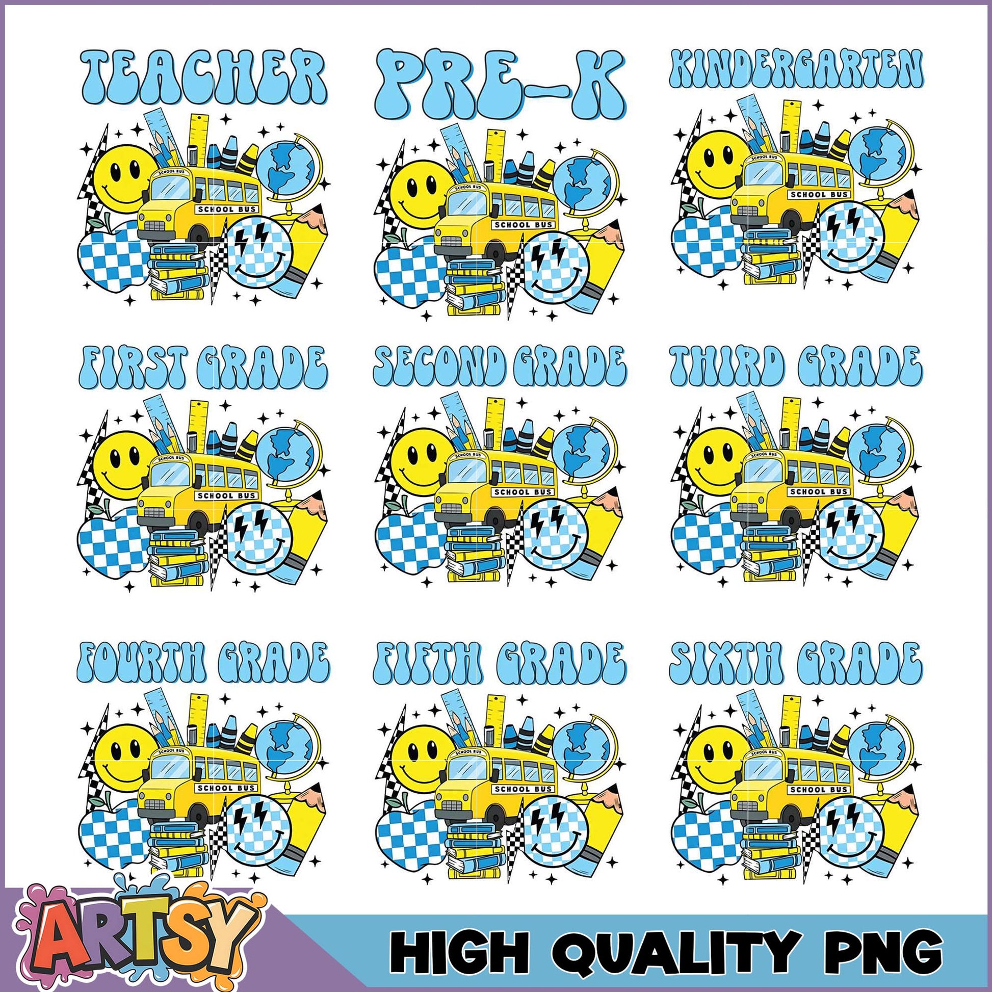 Back to School PNG Bundle Grades PreK-6