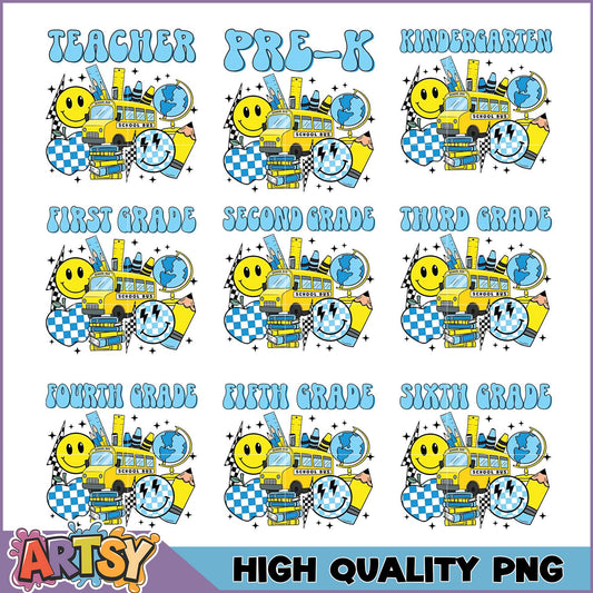 Back to School PNG Bundle Grades PreK-6