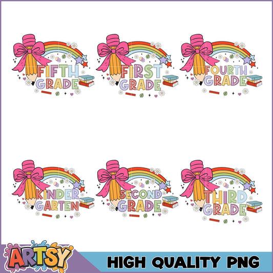 Back to School PNG Bundle Kindergarten to Fifth Grade