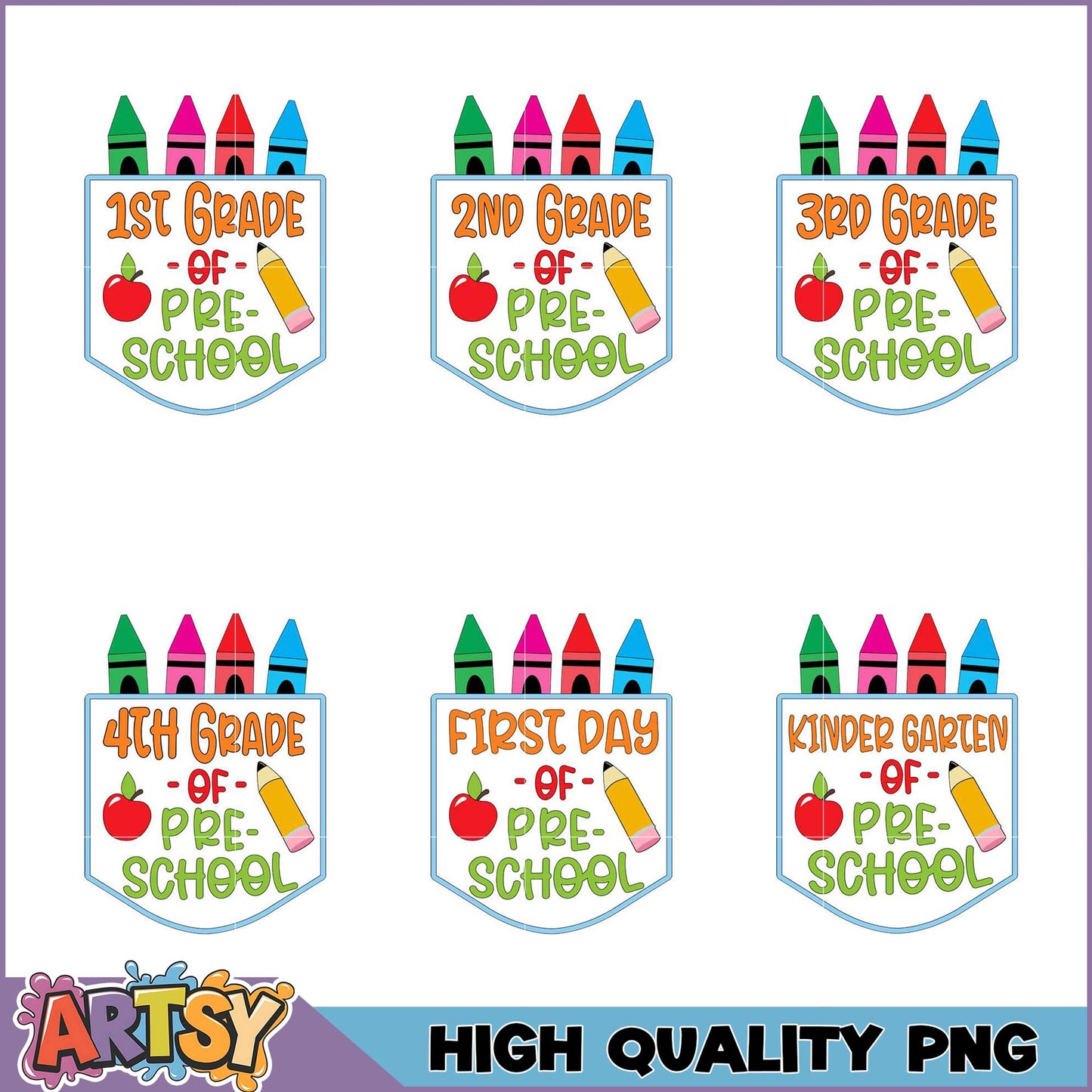 Back to School PNG Bundle Pre-K to 4th Grade