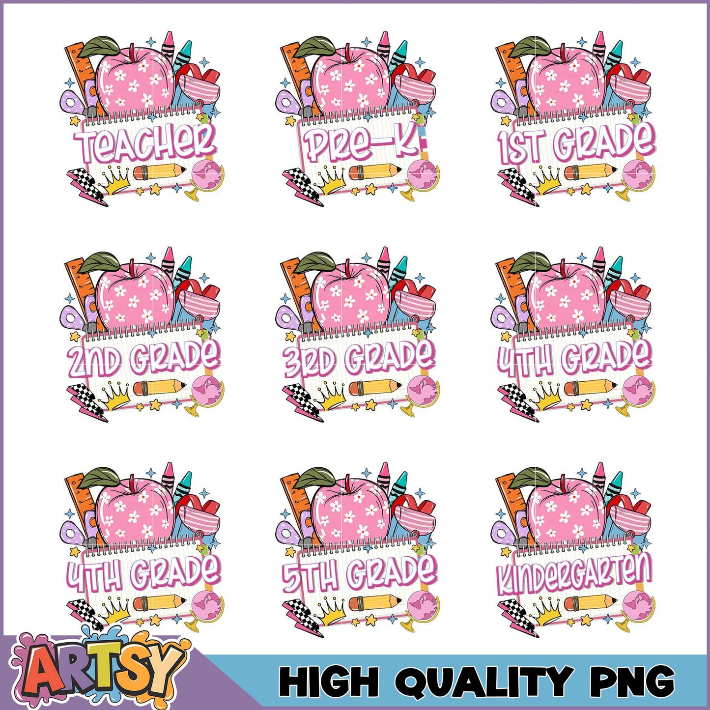 Back to School PNG Bundle Teacher & Grades K-5