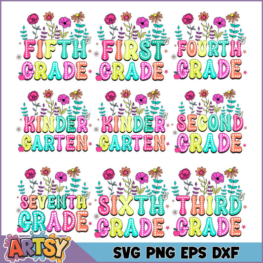 Back to School SVG Bundle Grade Designs