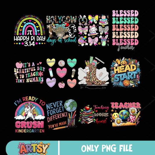 Back to school design png bundle, school quotes png, school vibes png