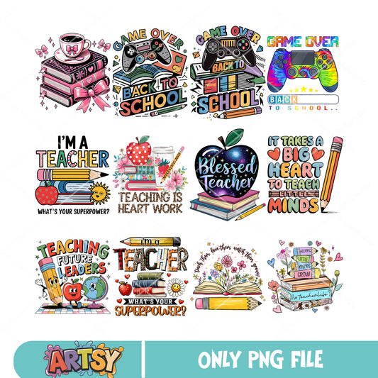 Back to school game png bundle, back to school png, teacher school png