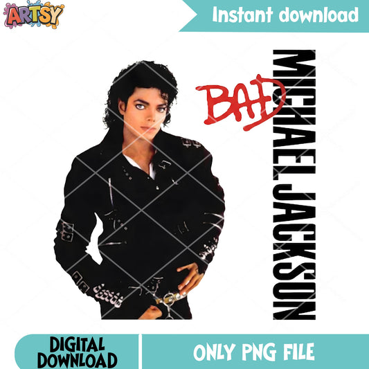 Bad michael jackson png, michael movie png, king of pop shirt png