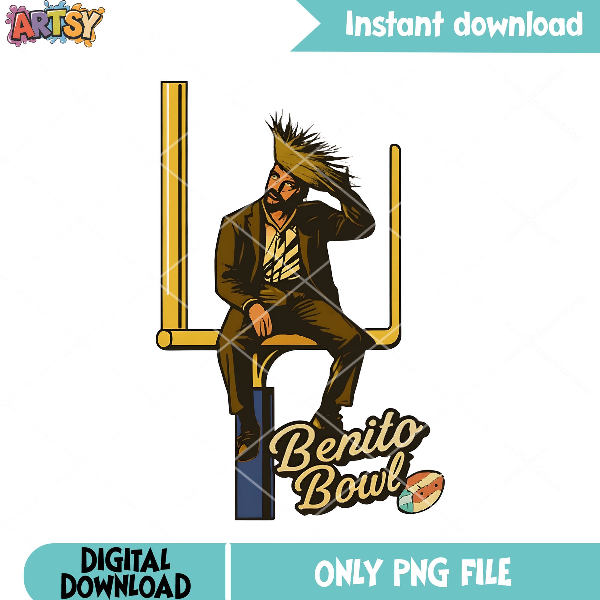 Bad bunny with superbowl png, goalpost png, national football leauge png