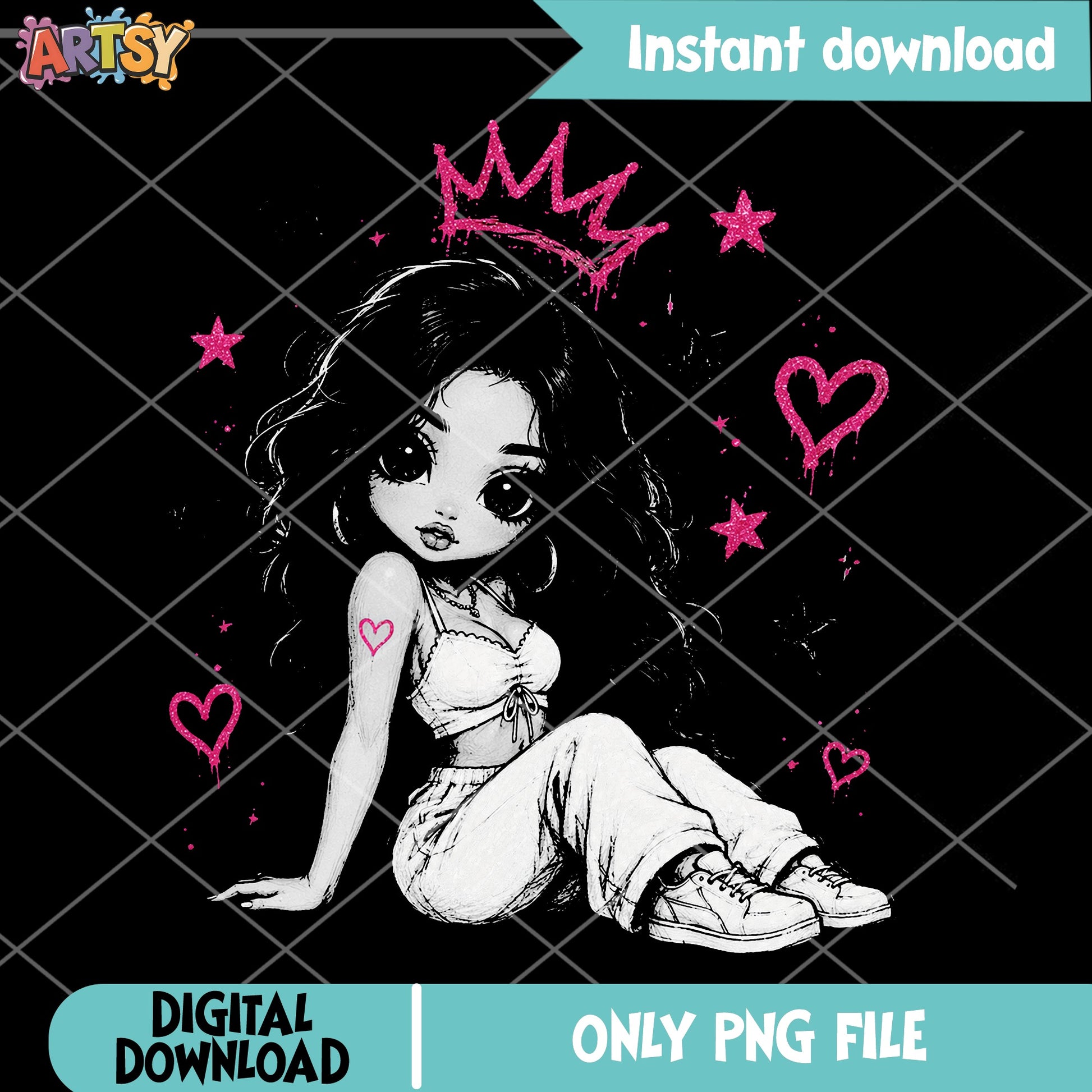 Baddie Girl Queen PNG, Trendy Doll Clipart, Cute Girl With Crown PNG