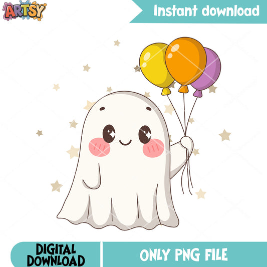 Balloon with baby ghost png, ghost costume png, halloween night png 