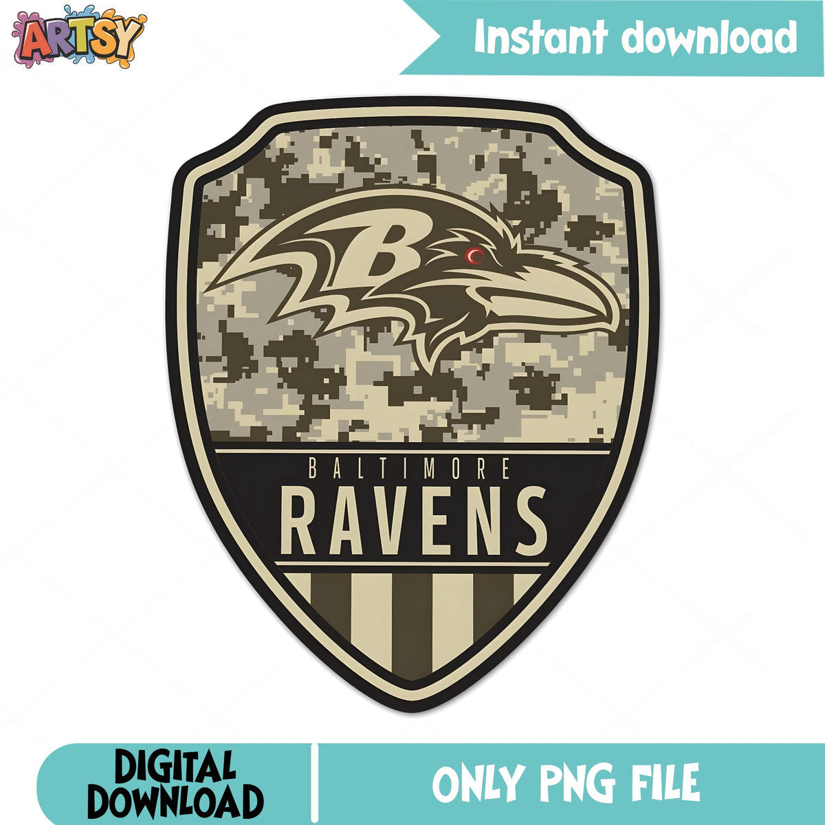 Baltimore Ravens Camo Shield PNG, NFL Football PNG, Military PNG