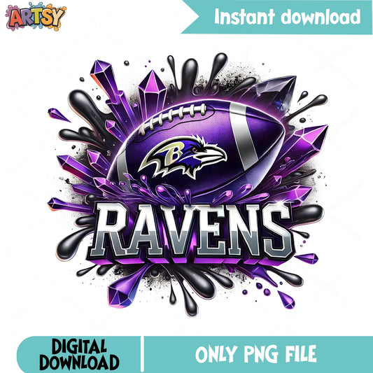 Baltimore Ravens Football Crystal Splash PNG, Ravens NFL PNG, Football Fan PNG