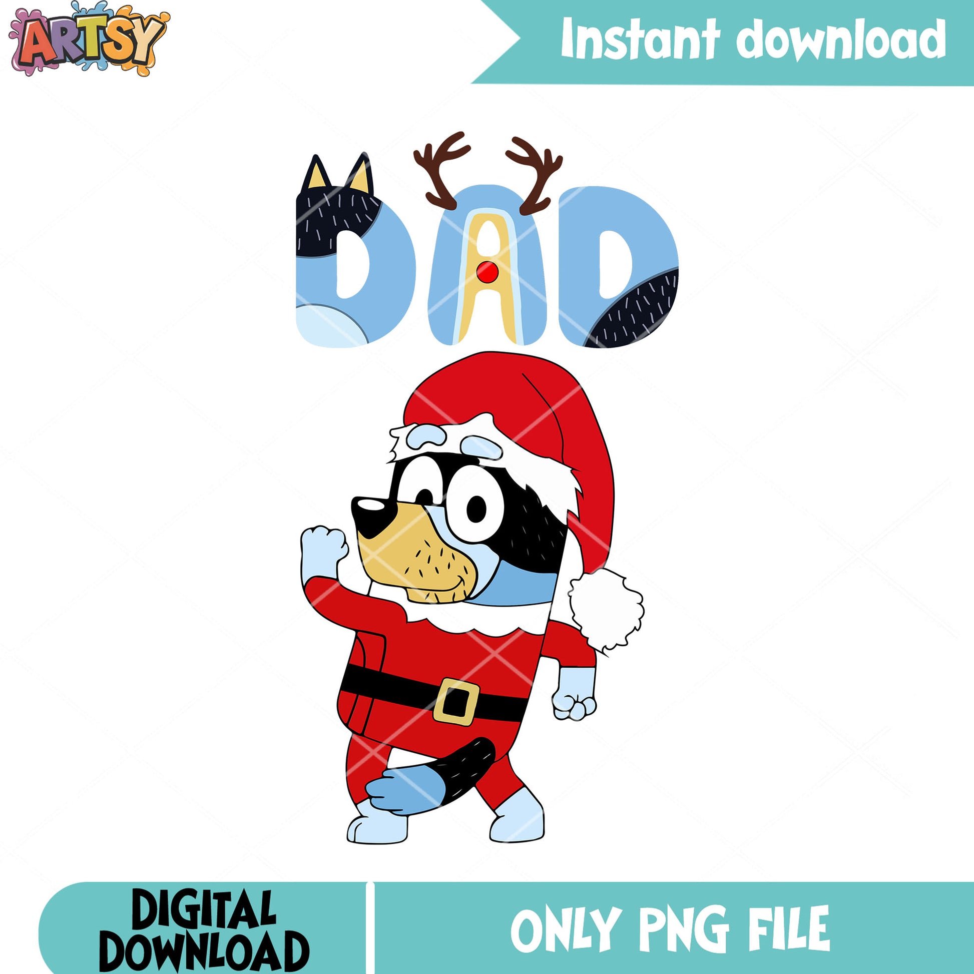 Bandit heeler christmas png, santa claus costume png, bluey movie png