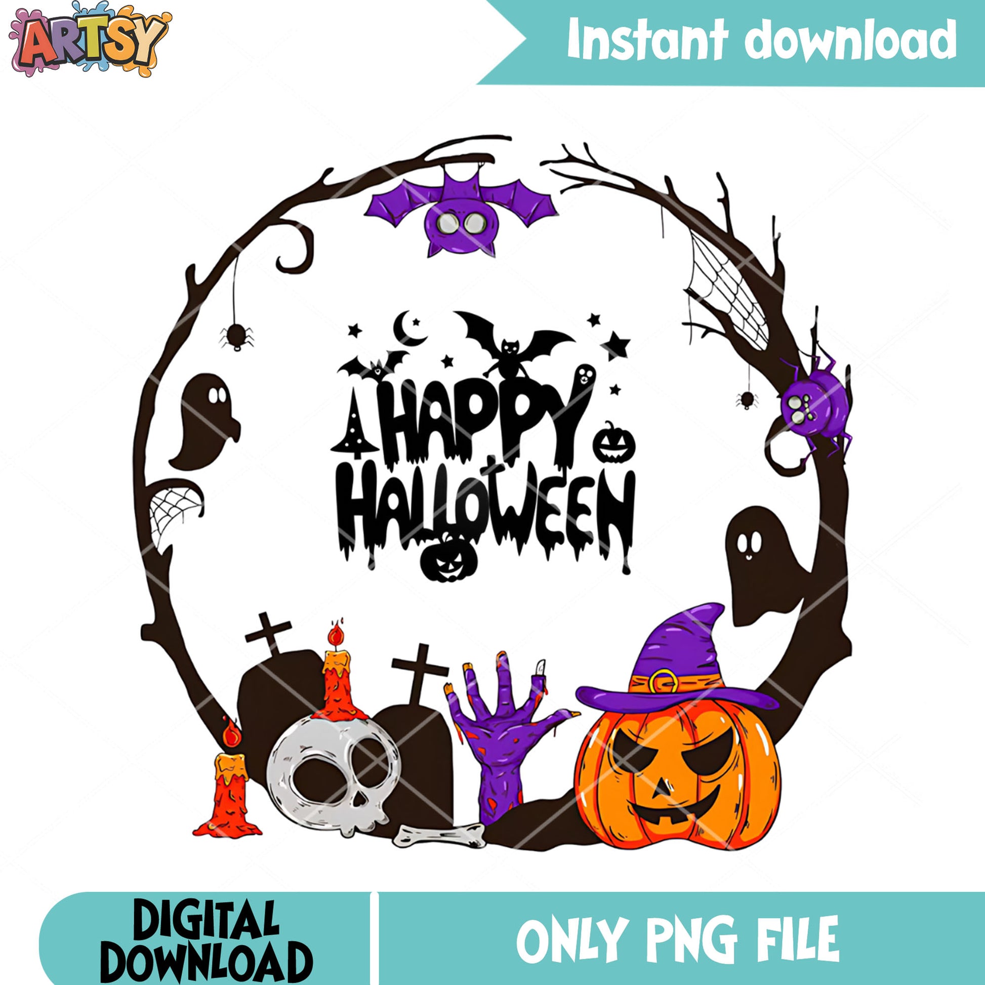 Banner Spooky halloween png, jack o lantern png, skull skeleton png