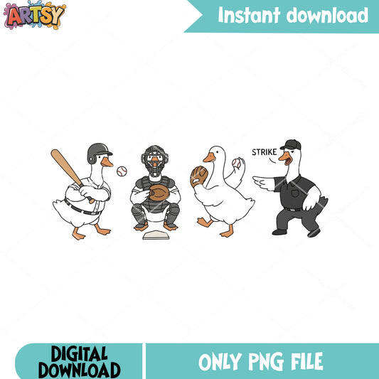 Baseball goose strike png, baseball sport png, funny poster png