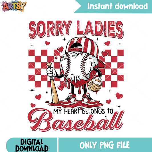 Baseball heart png, sorry ladies png, sports valentine png