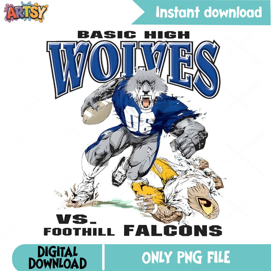 Basic High Wolves Vs Falcons PNG, Football Mascot PNG, School Team PNG