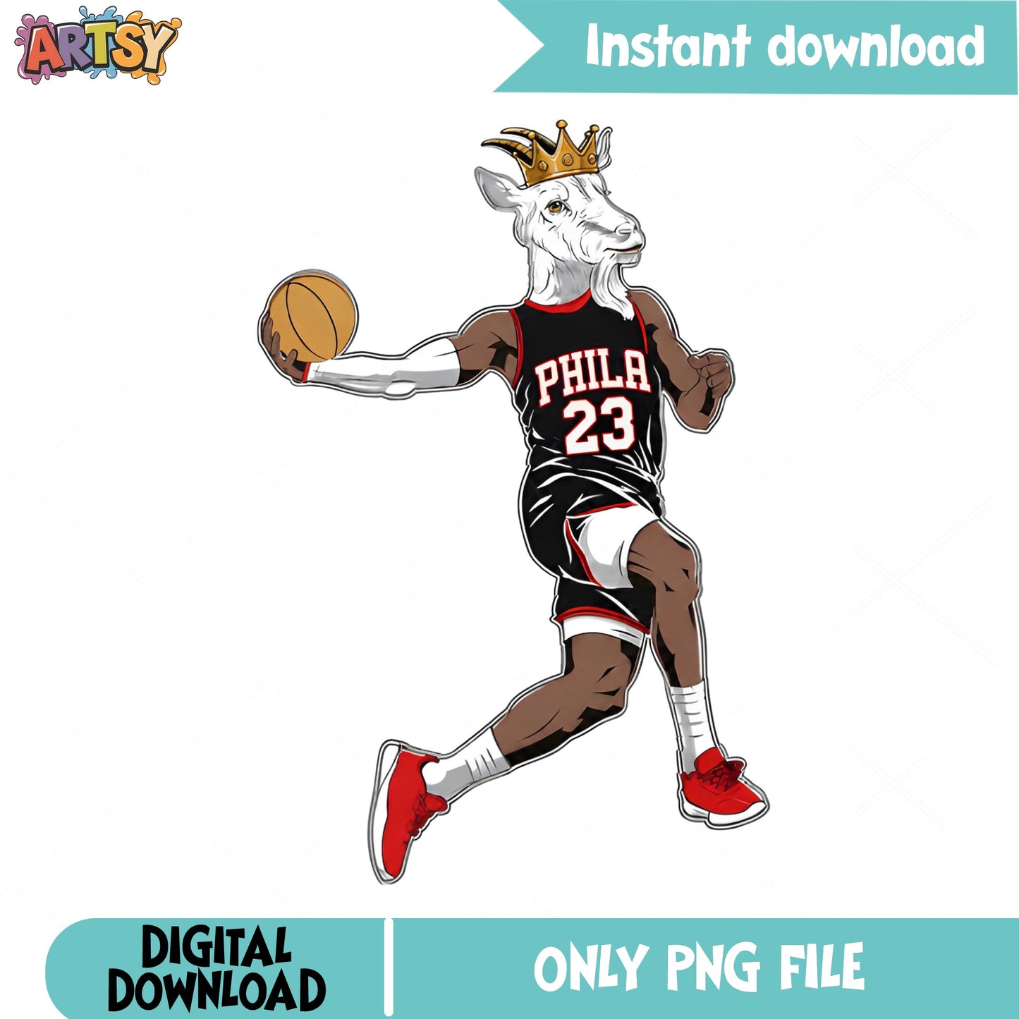Basketball Goat King Crown Phila PNG, Sports Mascot PNG, Goat Player PNG