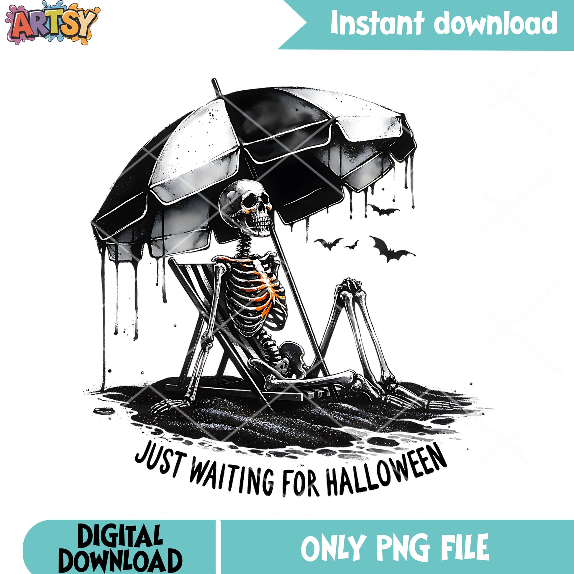 Beach vibe Skeleton png, scary bat png, halloween scary png