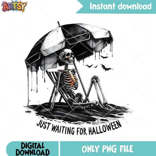 Beach vibe Skeleton png, scary bat png, halloween scary png