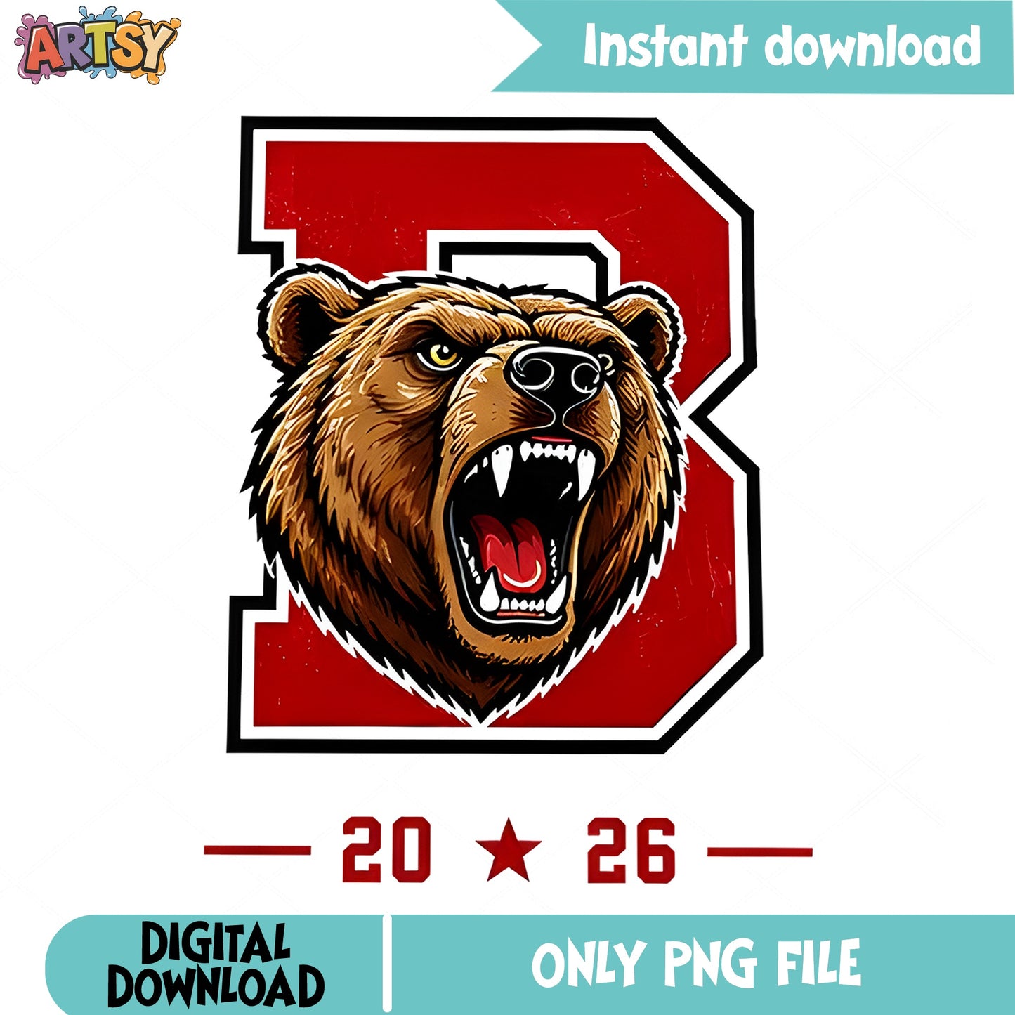 Bear Mascot Letter B PNG, Grizzly Bear Sports Logo PNG, Class Of 2026 PNG