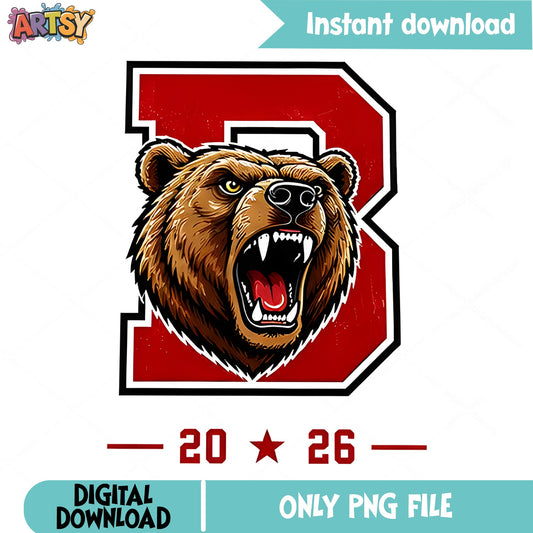 Bear Mascot Letter B PNG, Grizzly Bear Sports Logo PNG, Class Of 2026 PNG