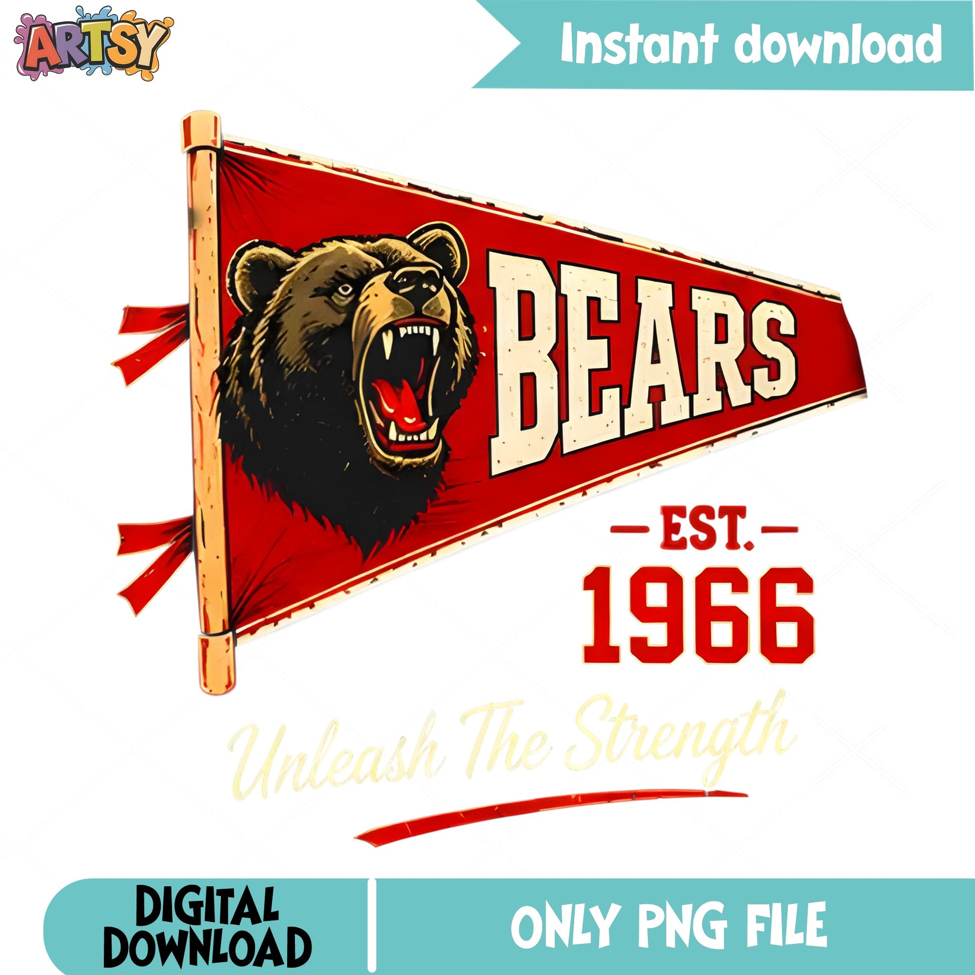 Bears Pennant Flag PNG, Vintage Sports Team Bear Mascot PNG, Retro PNG
