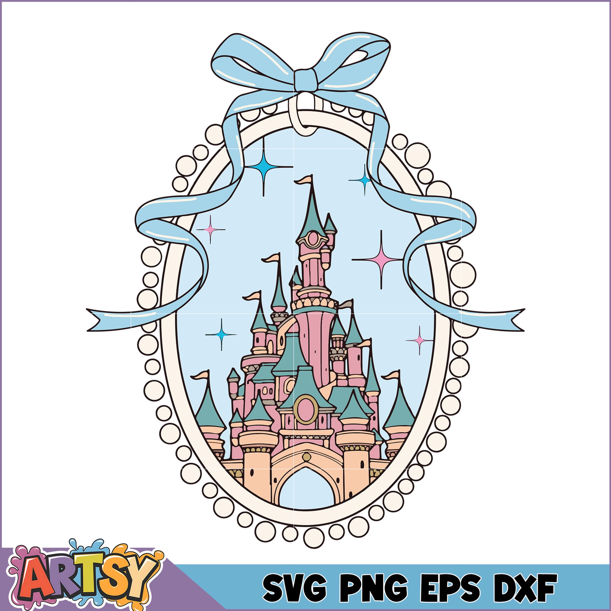 Beautiful Castle in Frame with Bow SVG Design for Crafts