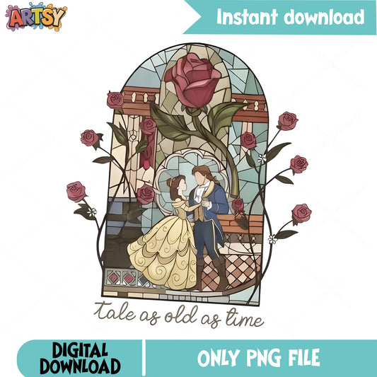 Beauty And The Beast Stained Glass PNG, Disney Princess PNG, Belle PNG