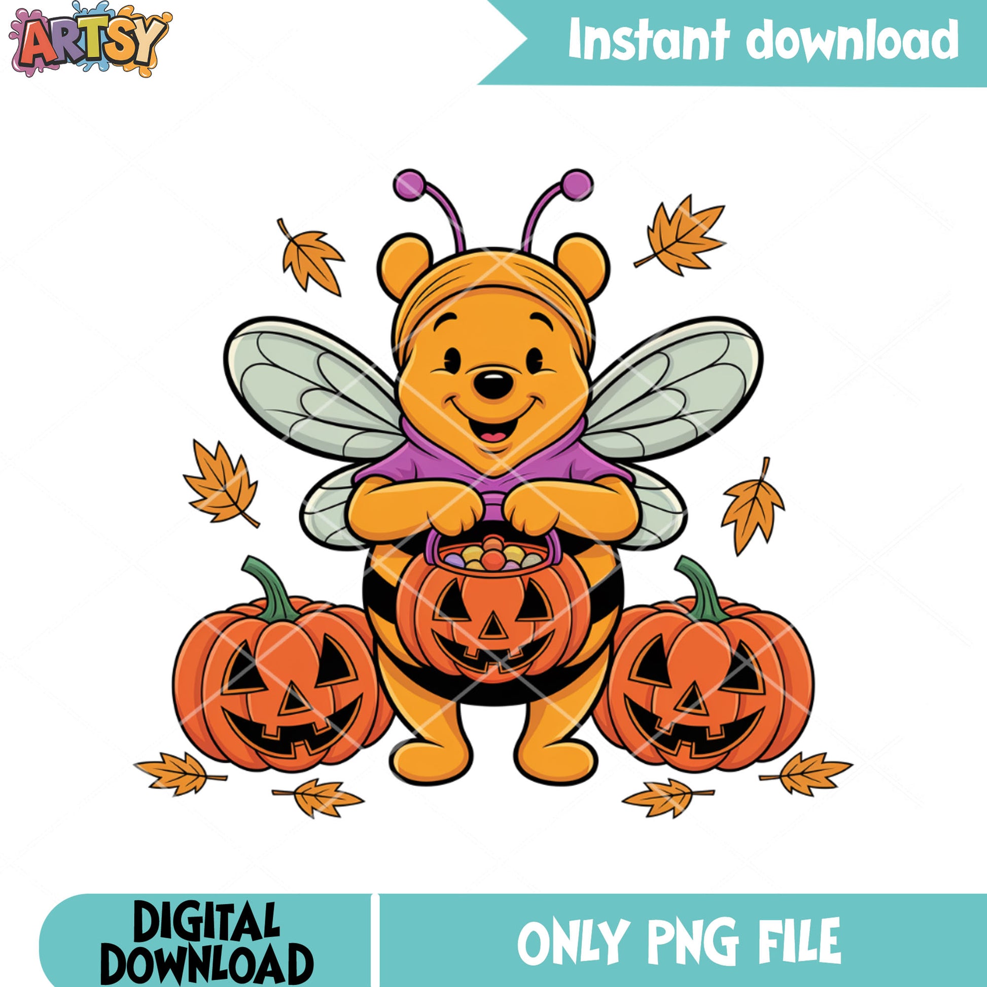 Bee pooh punpkin png, disney halloween png, jack o lantern png