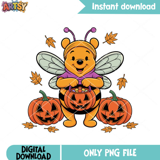Bee pooh punpkin png, disney halloween png, jack o lantern png
