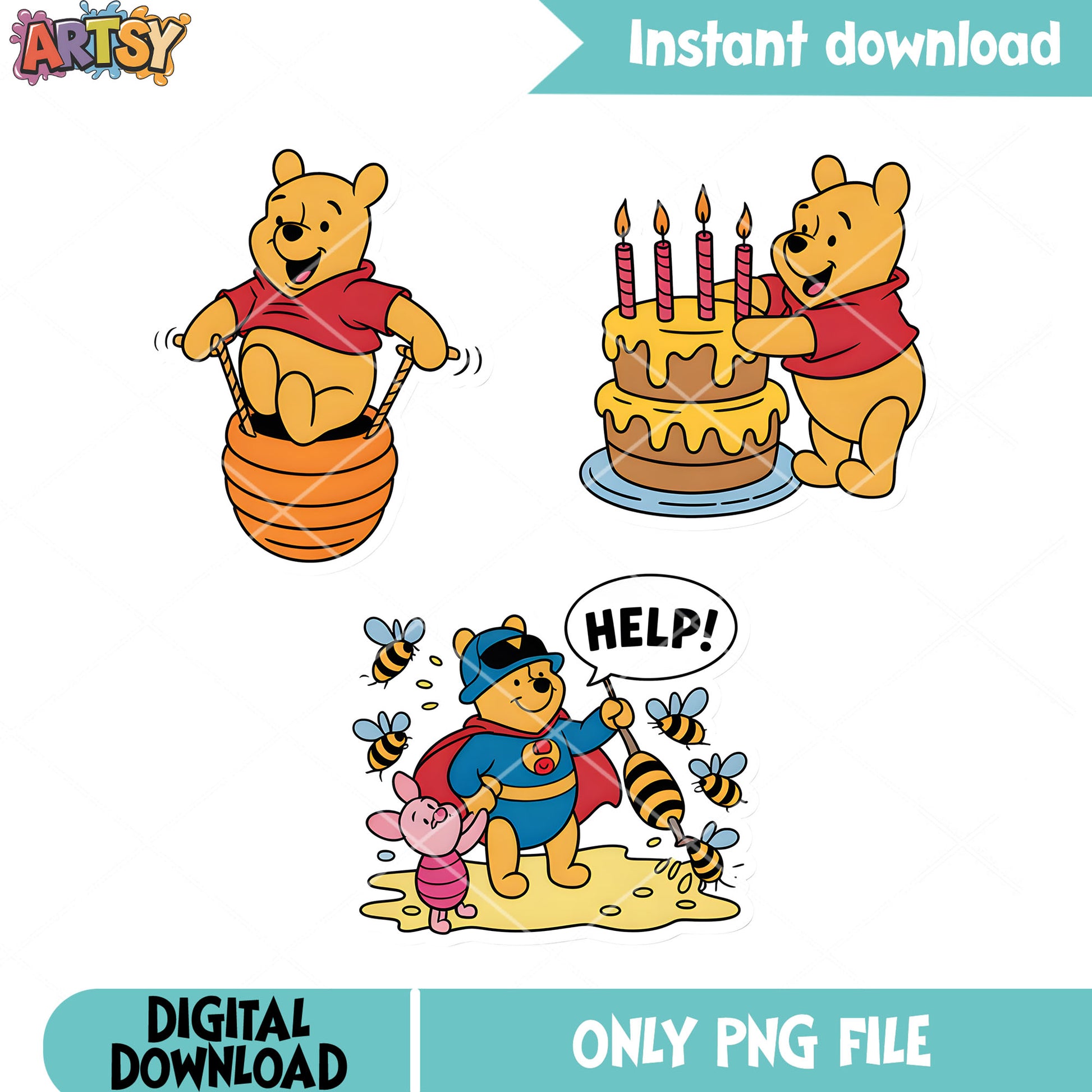 Bee super hero pigler poster png, pooh bear png, disney poster png