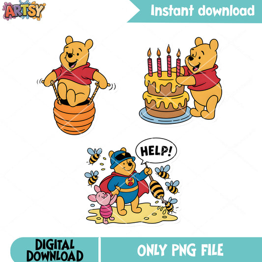 Bee super hero pigler poster png, pooh bear png, disney poster png