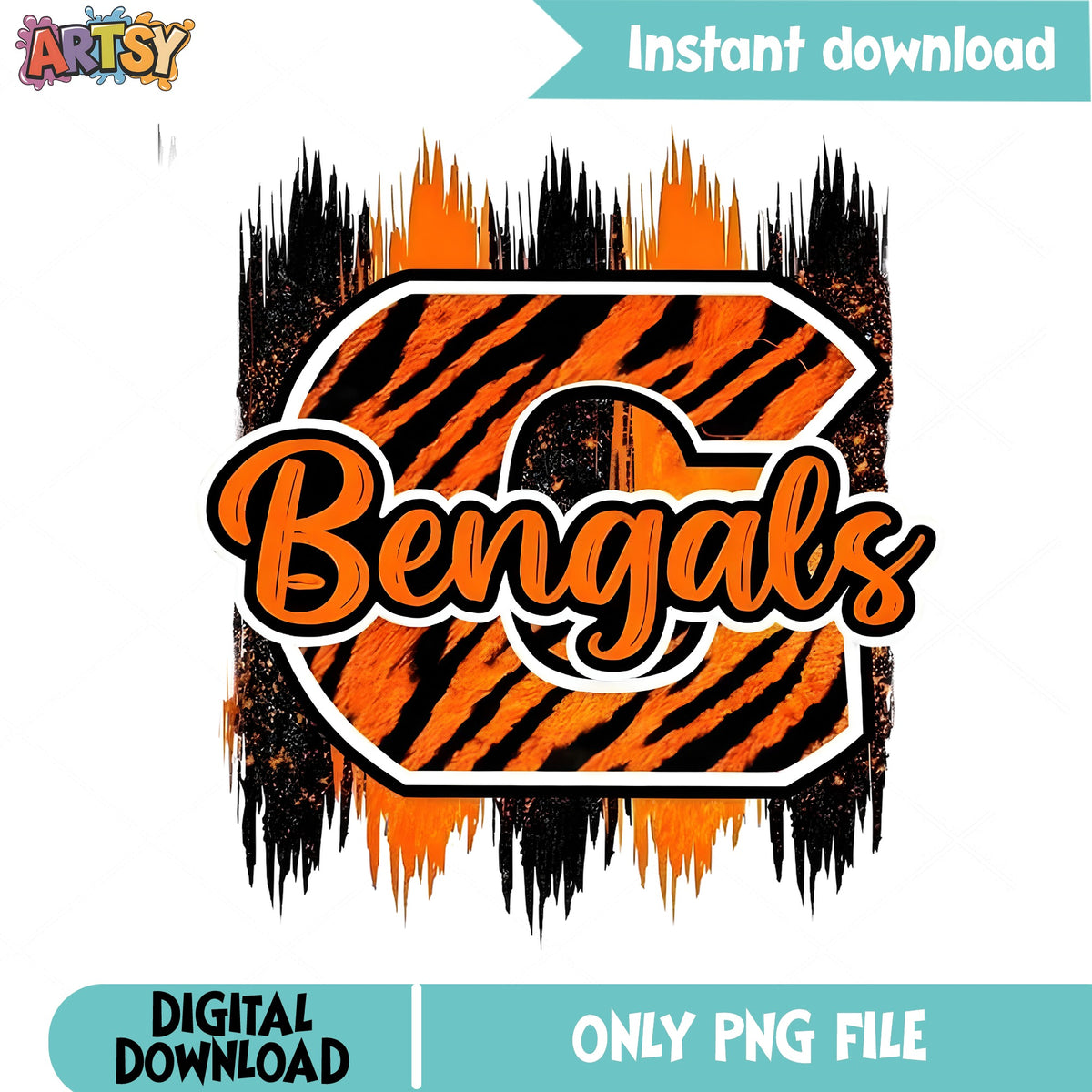 Bengals Football PNG, Tiger Stripe Grunge Design PNG, Team Spirit PNG