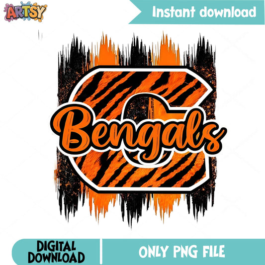 Bengals Football PNG, Tiger Stripe Grunge Design PNG, Team Spirit PNG