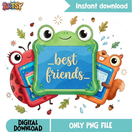 Best Friends Frog Ladybug Squirrel PNG, Cute Animals PNG, Kids Clipart PNG
